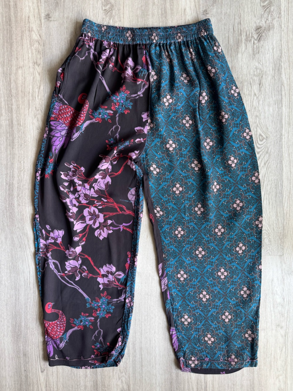 Vintage Tienda Ho Indian Rayon Boho Floral Paisley Peacock Semi Cropped Pants M